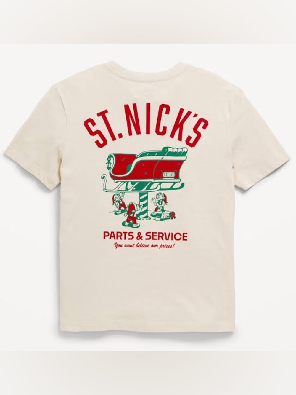 St. Nick's Parts & Service Graphic Tee - Cream/Red/Green Kids XXL Old Navy NWT